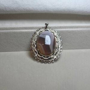 Vintage Silver Agate Gemstone Pendant